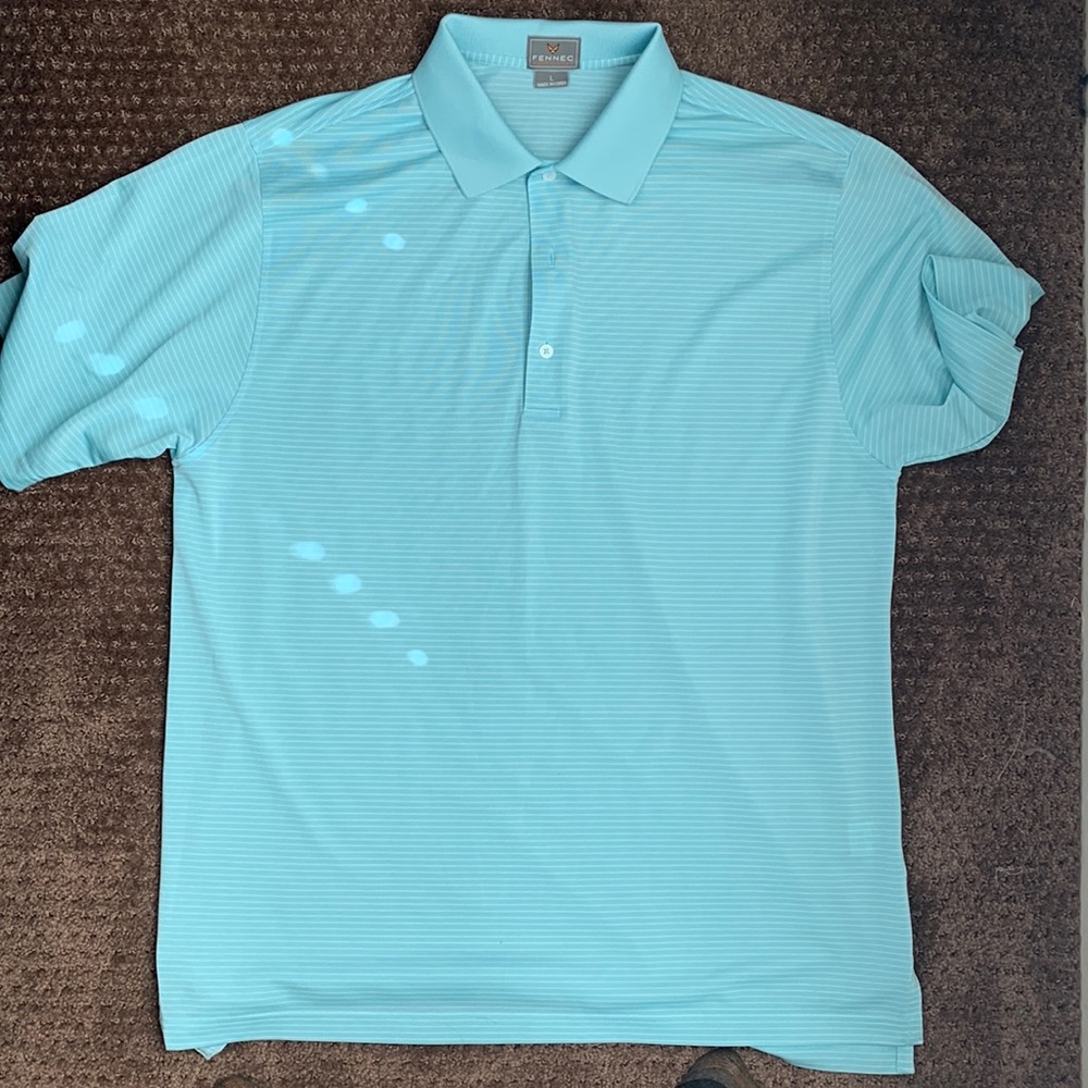 Teal/White Striped, Fennec, Large Polo